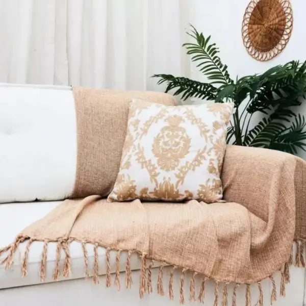 Manta Cobre Colcha Cama Sofá Peseira Algodão Com Franja Cartier