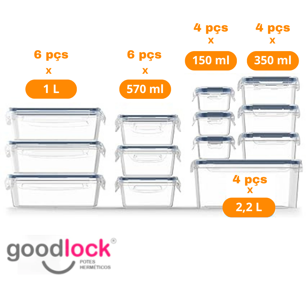 Goodlock℠ - Kit 24 Potes Herméticos de Vidro  + (Brindes Exclusivos)