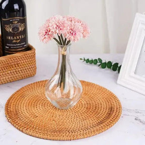Suporte para Mesa Artesanal em Rattan de 6 peças + Suporte