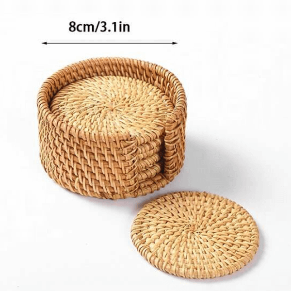 Suporte Copo Rattan Taipei de 6 peças + suporte