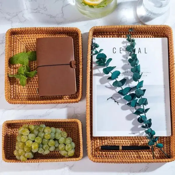 Bandeja Artesanal em Rattan Camboja