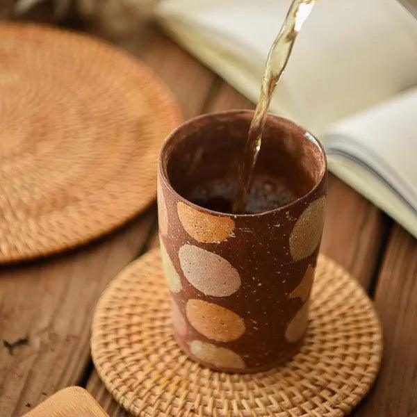 Suporte Copo Rattan Taipei de 6 peças + suporte