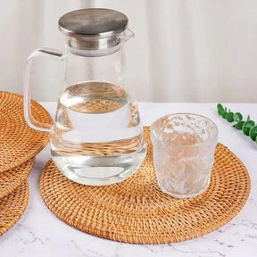 Suporte para Mesa Artesanal em Rattan de 6 peças + Suporte