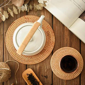 Suporte Copo Rattan Taipei de 6 peças + suporte