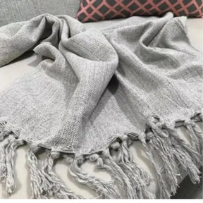 Manta Cobre Colcha Cama Sofá Peseira Algodão Com Franja Cartier