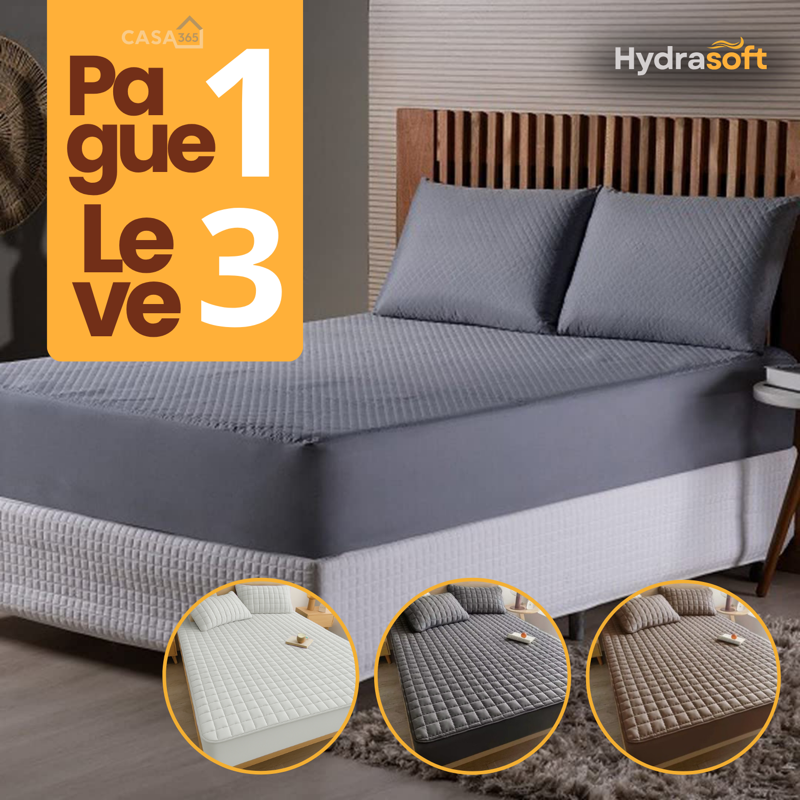 Hydra Soft™ [COMPRE 1, LEVE 3] - Jogo de Cama Impermeável Premium – Capa + 2 Fronhas