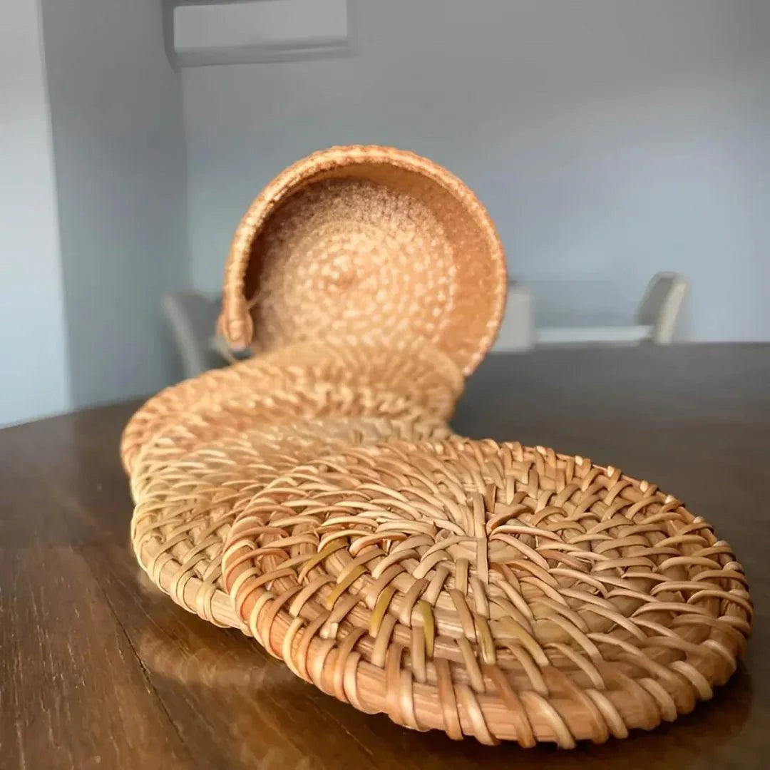 Suporte Copo Rattan Taipei de 6 peças + suporte