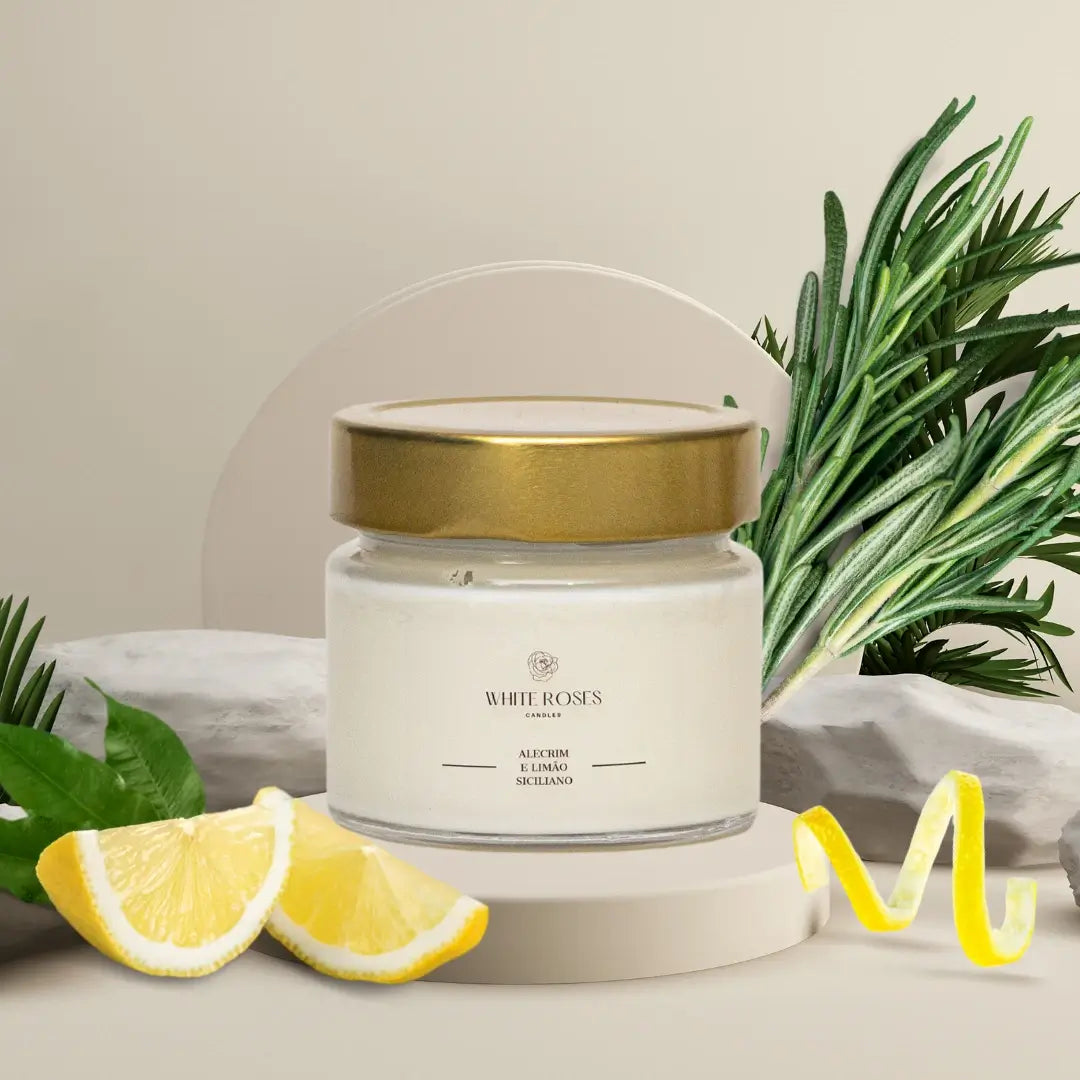 Vela Aromática Alecrim e Limão Siciliano White Roses Candles - 140g