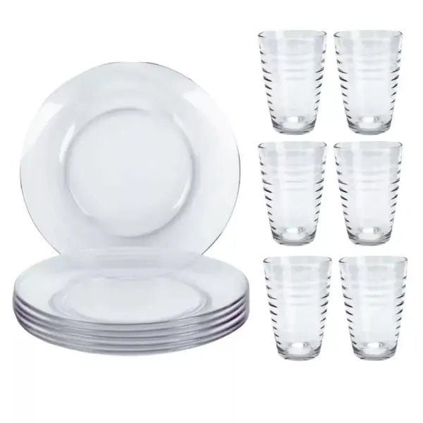 Jogo de Pratos Fundos e Copos de Vidro Arizona 200ml