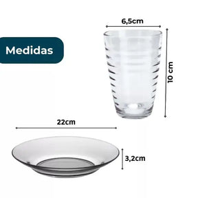 Jogo de Pratos Fundos e Copos de Vidro Arizona 200ml