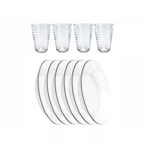 Jogo de Pratos Fundos e Copos de Vidro Arizona 200ml