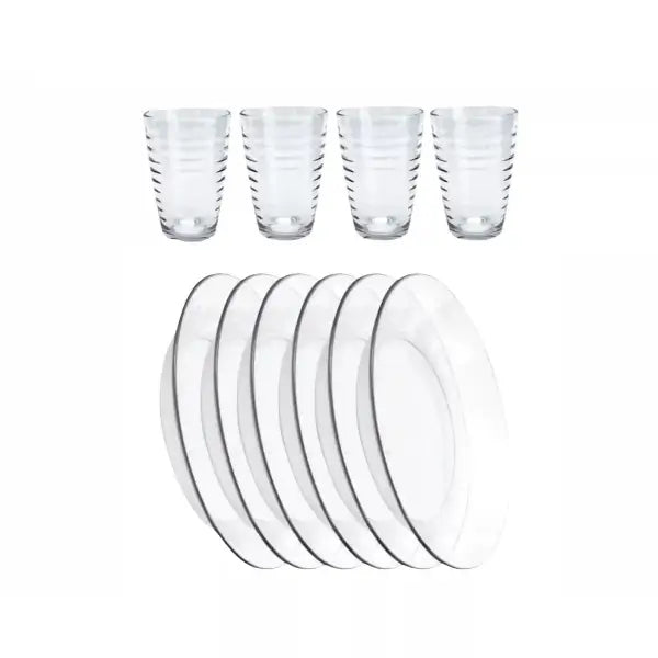 Jogo de Pratos Fundos e Copos de Vidro Arizona 200ml