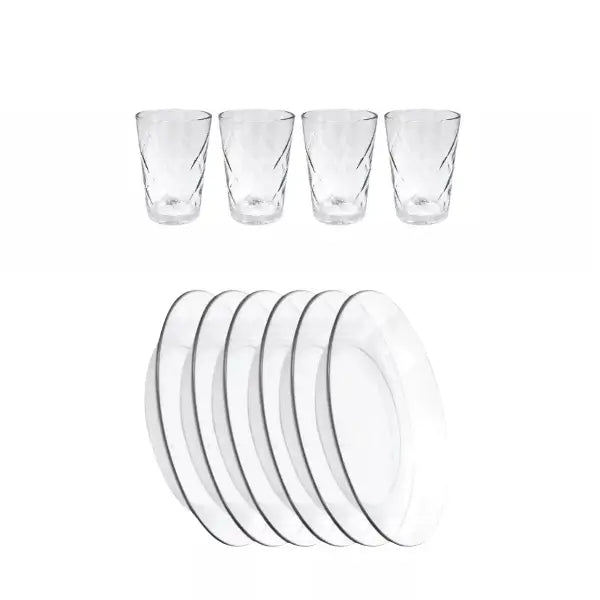 Jogo de Pratos Fundos e Copos de Vidro Arizona 200ml