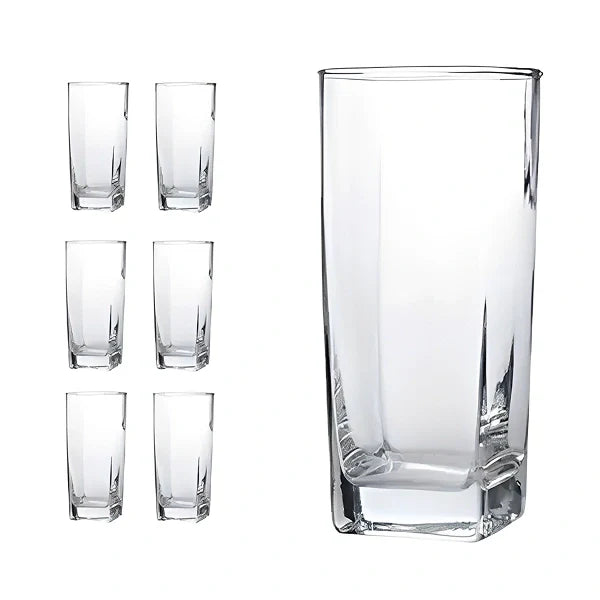 Jogo De 6 Copos Vidro 320ml Bali Quadrado Luxo Transparente