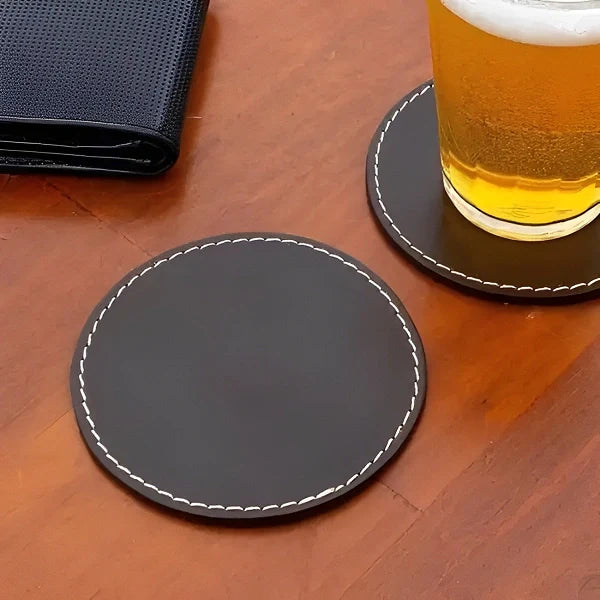 Jogo suporte para Copos Couro Sintético 6 peças Dupla Face