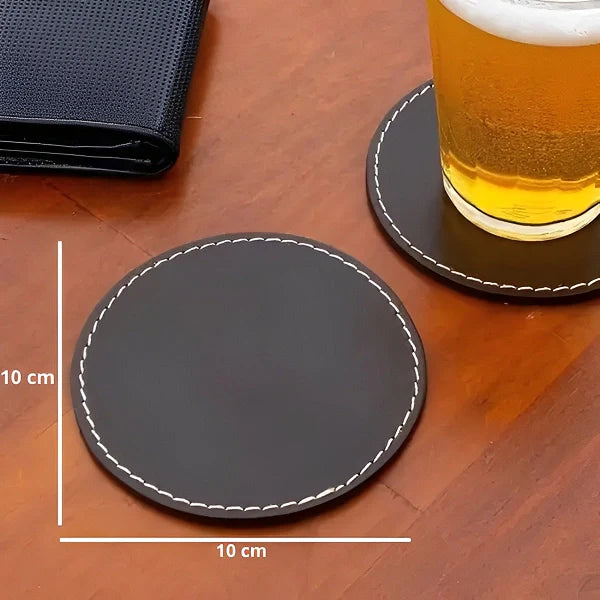 Jogo suporte para Copos Couro Sintético 6 peças Dupla Face